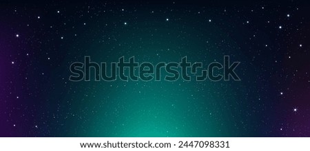 Night Sky, Star Field With Galaxy Night Background, Vector Green Magic Cloud, Christmas Aurora Starry Abstract Texture, Nature Light Scene, Winter Holiday Illustration, Fantasy Cosmic Banner And Copy Space