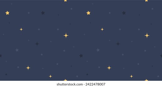night sky with star seamless pattern, magic stars pattern, dark blue sky, design for background, wallpaper, table cloth, textile, fabric, curtain, wrapping, vector illustration