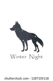 Night sky with star in silhouette shape of wolf vector for decoration on advertising design.