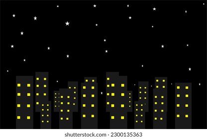 night sky with stars in the city illustration