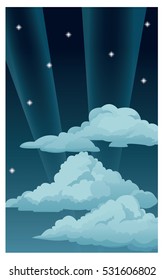 night sky stars clouds light rays