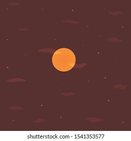 Night sky with stars, clouds and moon purple background. Colorful illustration