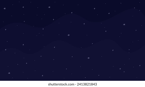 Night sky with stars in cute cartoon style, flat vector illustration. Space background in dark blue colors. Great for children and kids designs.