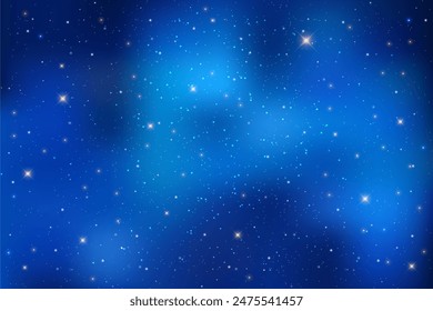 Night sky with stars. Dark blue vector universe. Shiny abstract cosmos. Galaxy illustration with sparkles and starlight. Celestial winter cosmic background