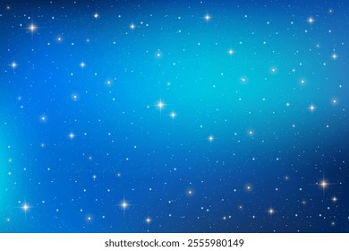 Night sky with stars. Dark blue vector universe. Shiny abstract cosmos. Galaxy illustration with sparkles and starlight. Celestial winter cosmic background.