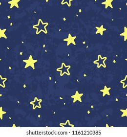 Night sky with stars hand drawn seamless pattern.