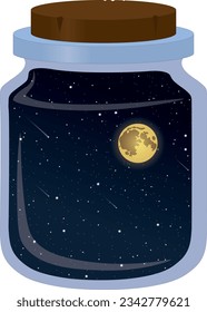 Night sky with stars and moon in jar artwork vector illustration