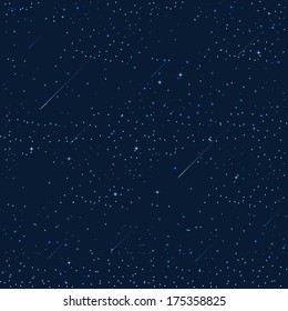 night sky with stars, moon, meteorites