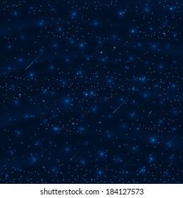 night sky with stars, moon, meteorites