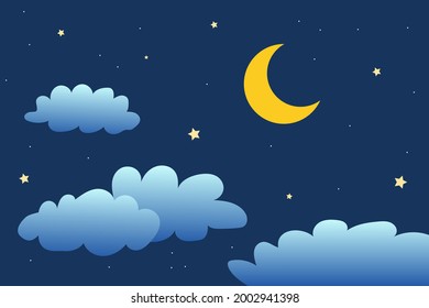 night sky with stars and moon. paper art style. Dreamy background with moon stars and clouds, abstract fantasy background. Half moon, stars and clouds on the dark night sky background. 