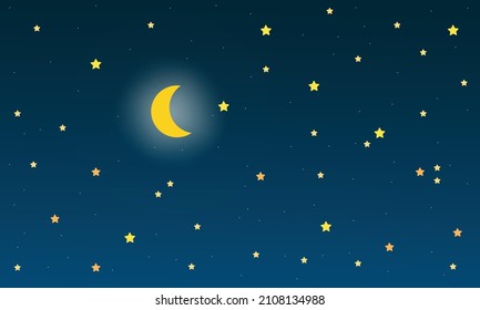 night sky with stars and moon. paper art style. Dreamy background with moon stars and clouds, abstract fantasy background. Half moon, stars and clouds on the dark night sky background. 