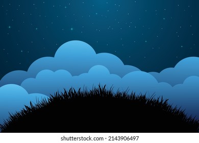 night sky with stars and moon. paper art style. Dreamy background with moon stars and clouds, abstract fantasy background. Half moon, stars and clouds on the dark night sky background.