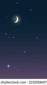 night sky with stars and moon. paper art style. Dreamy background with moon stars and clouds, abstract fantasy background. Half moon, stars and clouds on the dark night sky background.