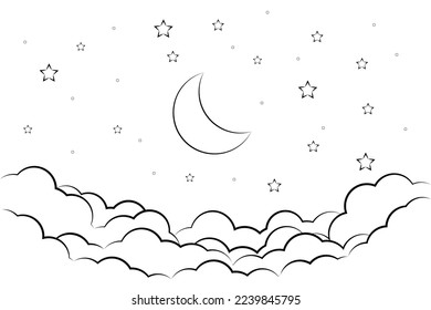 night sky and stars   moon  paper art style  Dreamy background and moon stars   clouds  abstract fantasy background  Half moon  stars   clouds the dark night sky background 