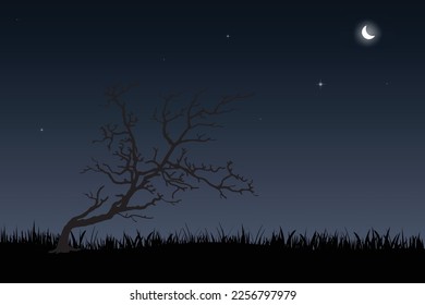night sky with stars and moon. paper art style. Dreamy background with moon stars and clouds, abstract fantasy background. Half moon, stars and clouds on the dark night sky background.