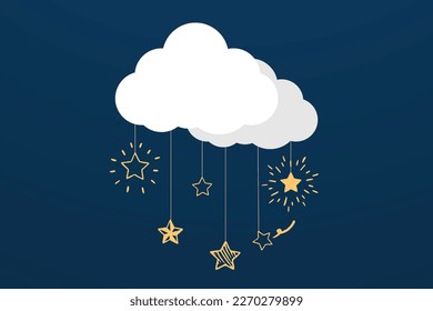 night sky with stars and moon. paper art style. Dreamy background with moon stars and clouds, abstract fantasy background. Half moon, stars and clouds on the dark night sky background.