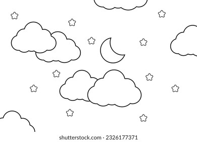 night sky with stars and moon. paper art style. Dreamy background with moon stars and clouds, abstract fantasy background. Half moon, stars and clouds on the dark night sky background.