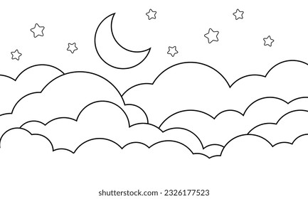 night sky with stars and moon. paper art style. Dreamy background with moon stars and clouds, abstract fantasy background. Half moon, stars and clouds on the dark night sky background.