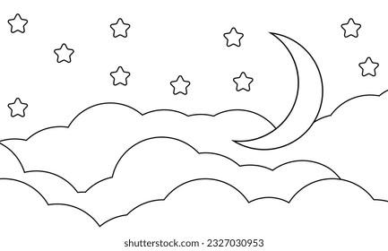 night sky with stars and moon. paper art style. Dreamy background with moon stars and clouds, abstract fantasy background. Half moon, stars and clouds on the dark night sky background.