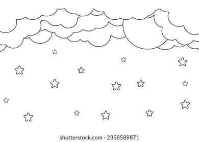 night sky with stars and moon. paper art style. Dreamy background with moon stars and clouds, abstract fantasy background. Half moon, stars and clouds on the dark night sky background.