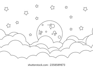 night sky with stars and moon. paper art style. Dreamy background with moon stars and clouds, abstract fantasy background. Half moon, stars and clouds on the dark night sky background.