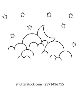 night sky with stars and moon. paper art style. Dreamy background with moon stars and clouds, abstract fantasy background. Half moon, stars and clouds on the dark night sky background.