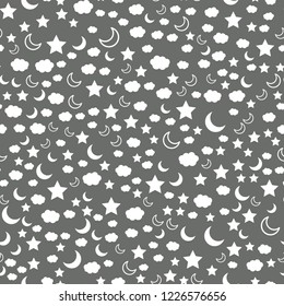 Night Sky. Stars and Moon. Seamless vector EPS 10 Pattern.