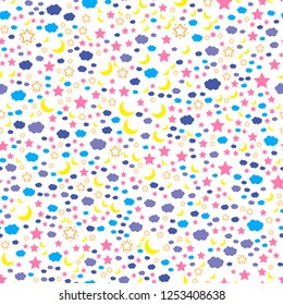 Night sky Stars and Moon. Seamless vector EPS 10 pattern. Christmas holidays