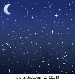 Night sky with stars and moon, vector eps10 illustration