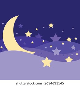 night sky with stars, moon and moon, vector illustration