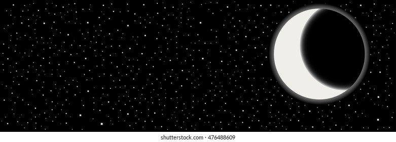 Night sky with stars and moon. Vector image