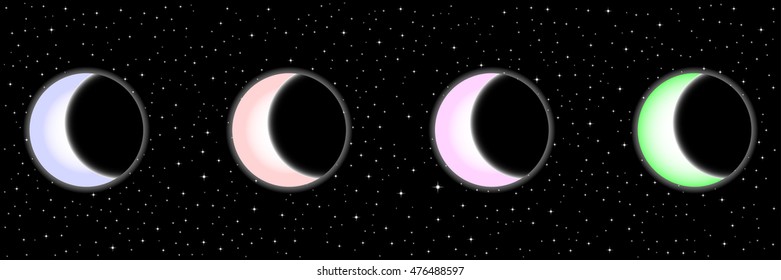 Night sky with stars and moons. Vector image