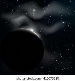 Night sky with stars and planet. Vector.