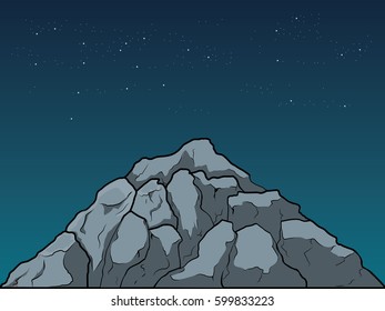 Night sky, stars and rocks vector illustration