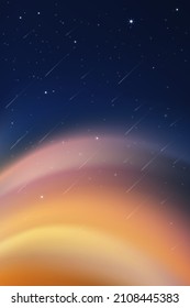 Night Sky with Stars Shining and Comet falling, Landscape Dramatic Dark Blue Sky, Beautiful Panoramic view of Dusk Sky and Twilight, Vector illustration Natural background