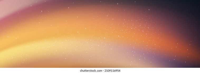 Night Sky with Stars Shining and Comet falling, Landscape Dramatic Milky Way with orang, pink colour,Universe with Space background of galaxy.Vector banner Star field in dusk sky for travel background