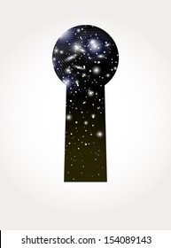 Night sky with stars through the keyhole