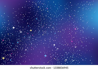 Night sky with stars. Vector abstract background in blue, purple and violet colors. Space galaxy colorful illustration.