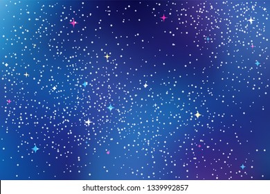 Night sky with stars. Vector abstract background in blue, purple and violet colors. Space galaxy colorful illustration.