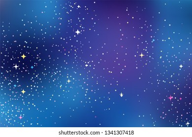 Night sky with stars. Vector abstract background in blue, purple and violet colors. Space galaxy colorful illustration.