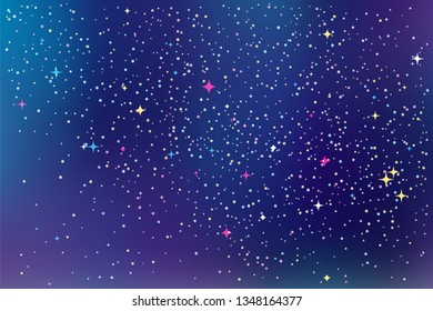 Night sky with stars. Vector abstract background in blue, purple and violet colors. Space galaxy colorful illustration.