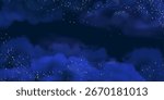Night sky with stars vector background. Realistic dark blue clouds and shining golden glitter. Luxury background