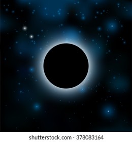 Night sky with stars. Vector. Solar eclipse.