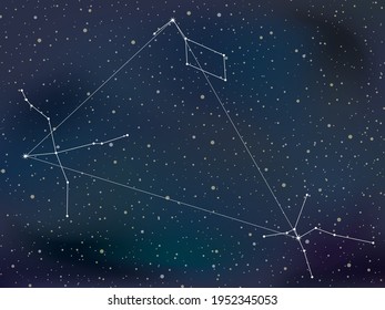 The night sky with the summer triangle. vector illustration.