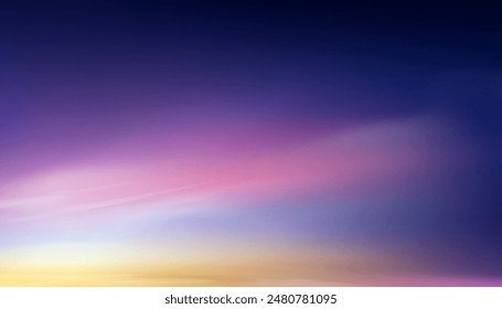 Night Sky, Sunset Sky Blue,Cloud Background,Sunrise by Beach with Orange,Pink,Yellow,Purple,Nature Landscape Dramatic Golden Hour with twilight Sky in Evening after Sun Dawn,Horizon Banner Sunlight in Winter 