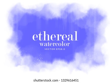 night sky surrounded by soft clouds on white background. hole in paper water color vector illustration. abstract purple blue ethereal wallpaper. eps 8