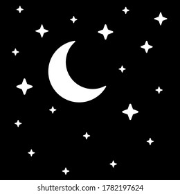 Night sky.  Symbols of night.  Vector illustration. White elements on black background