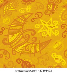 Night sky theme hand drawn doodle vector seamless background