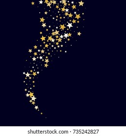 Night Sky Vector Background. Golden Stars Glitter on Dark Blue Background. Greeting Card, Invitation Template with Stars Confetti.