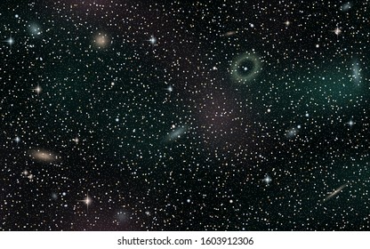 Night sky vector background with stars,  nebula and galaxies